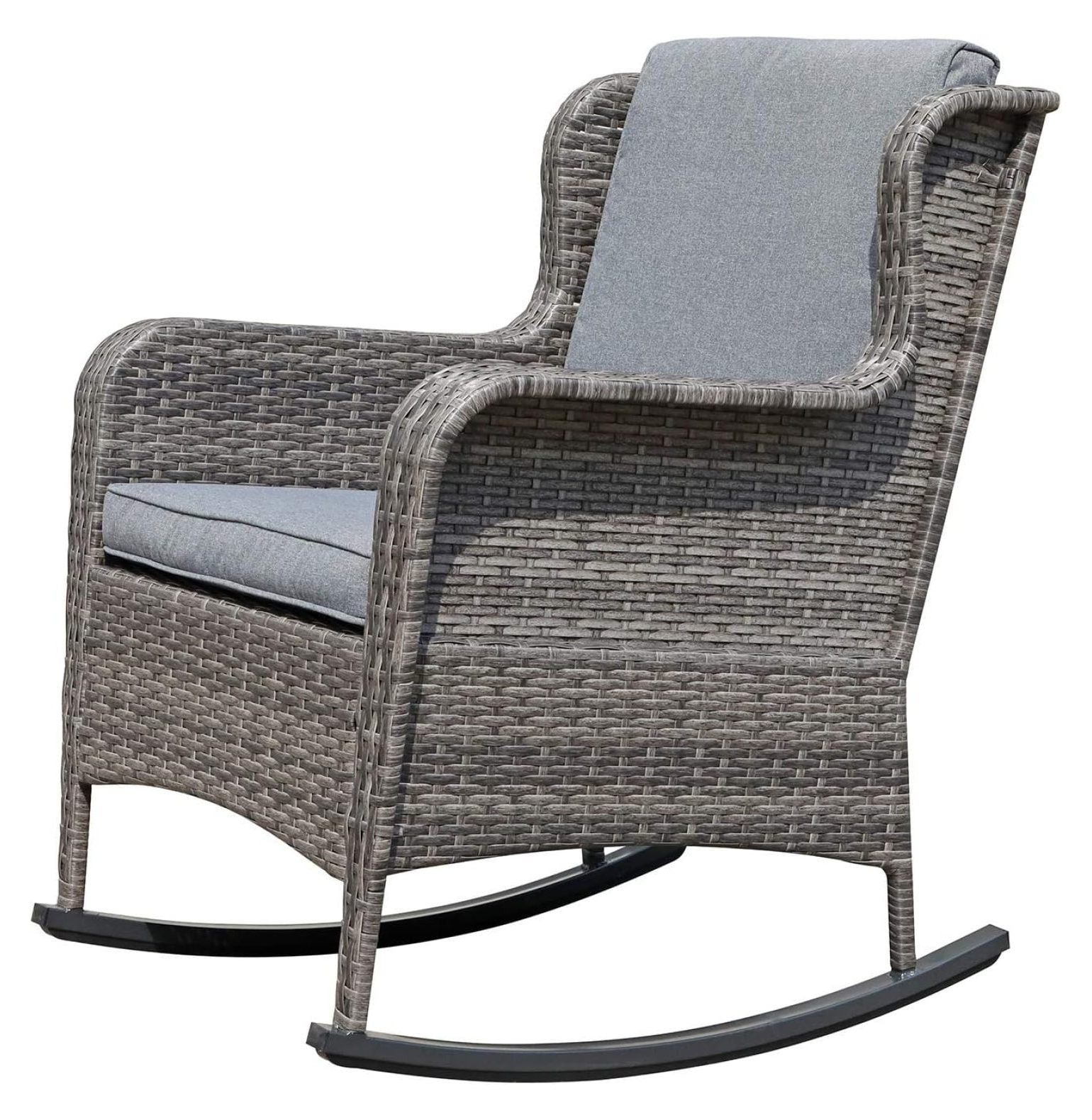 Outdoor Resin Wicker Rocking Chair with Cushions, Patio Yard Furniture