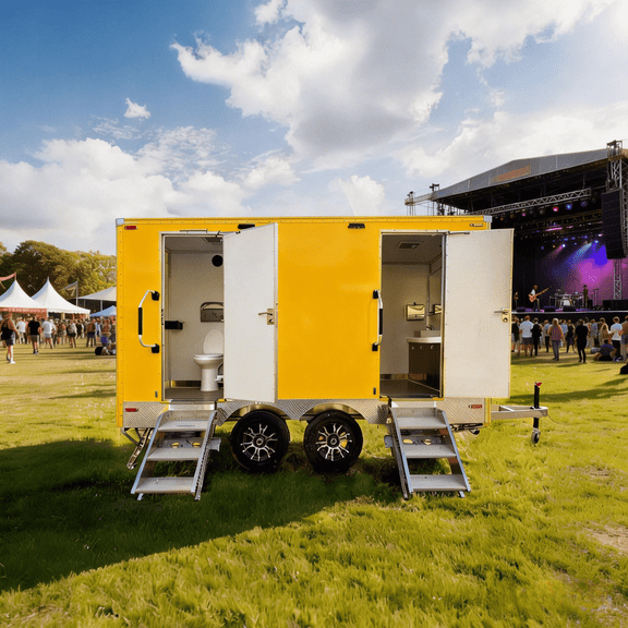 Outdoor Restroom Trailer with Private Bathroom and Handwashing Station, Mobile Toilet Trailer for Temporary Installations
