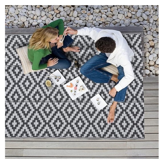 Outdoor Reversible Mats Rectangle Area Rugs, Plastic Straw Rug, Large Floor Mat and Rug for Outdoors, RV, Patio, Backyard, Deck, Picnic, Beach, Trailer, Camping/Grey, 6 x 9 ft