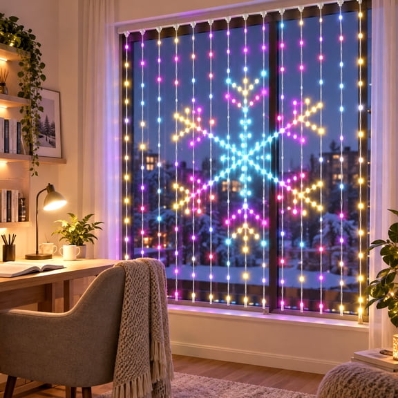 Outdoor Rgb Wall Curtain Display 3.3Ft X 3.3Ft With 400 Lights Snowflake Design, Smart Christmas Net Led Lights With Remote, Timer, Memory For Outdoor House Window Party Decor