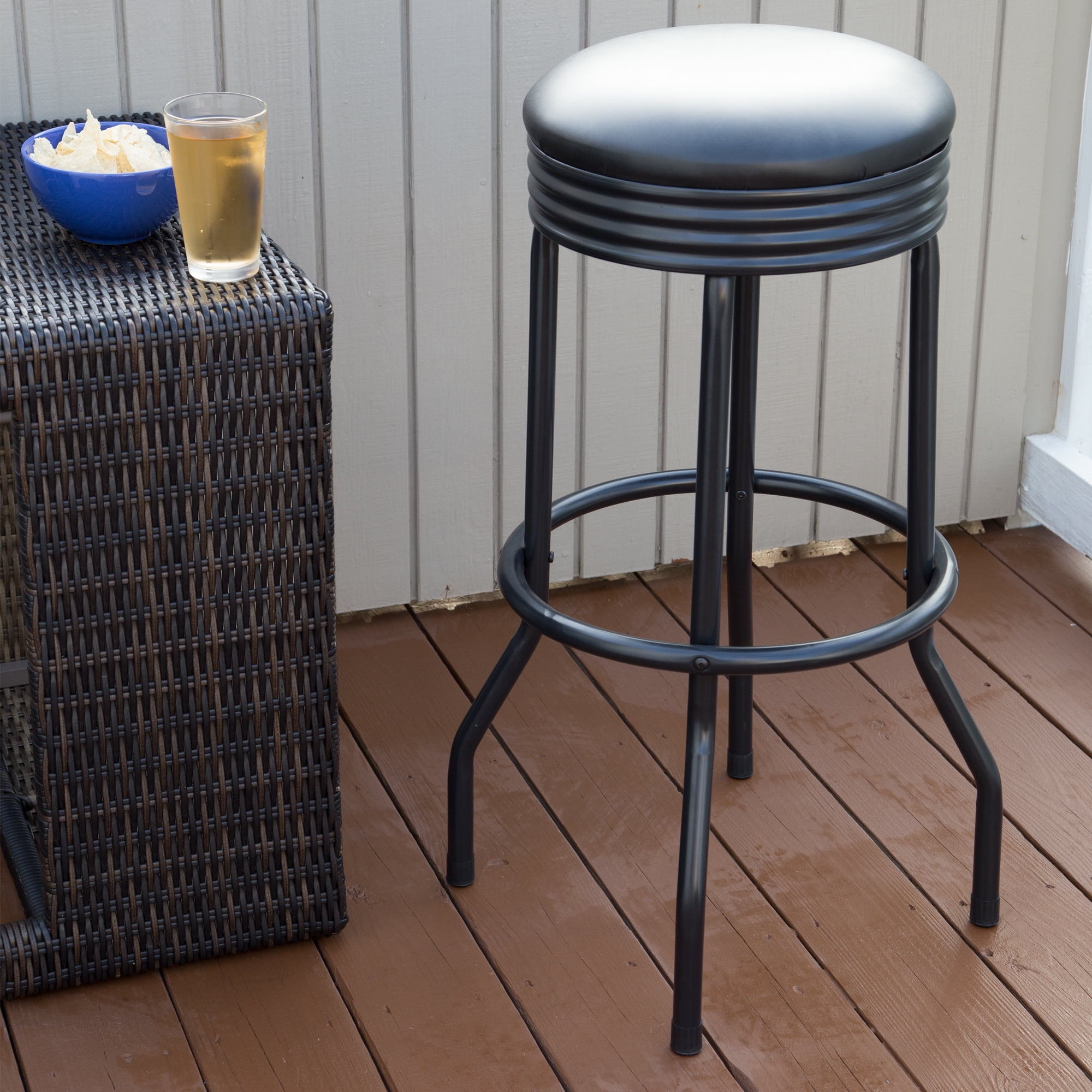 Outdoor Ribbed Swivel Barstool - Black