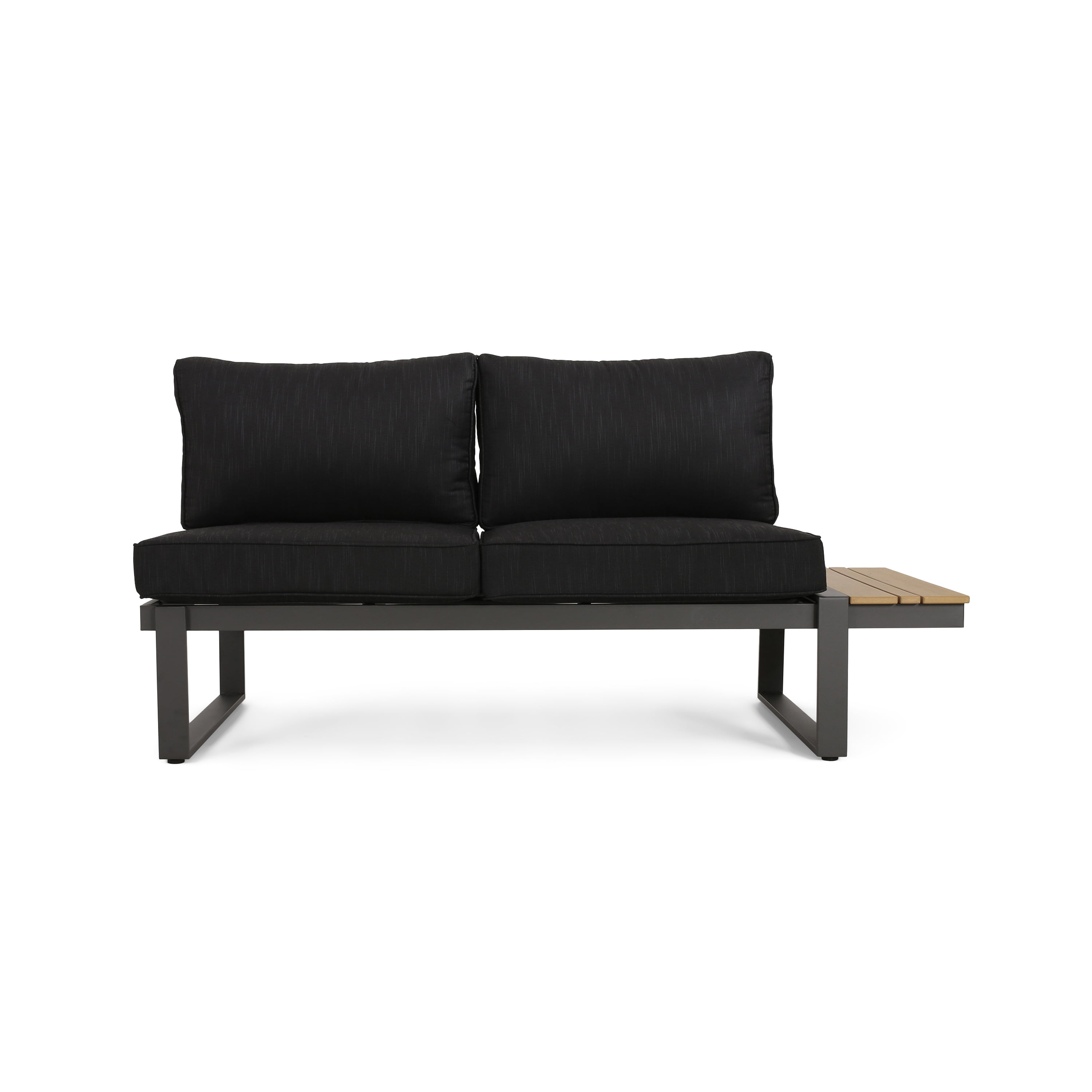 Outdoor Right Arm Combined Sofa Seat, Aluminum Frame Splicing Leisure Couch for Patio Garden, Dark Gray