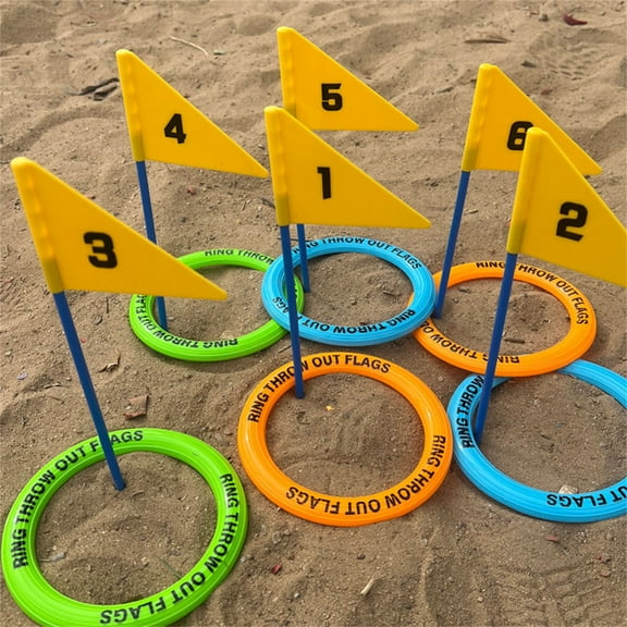 Outdoor Ring Toss Game for Young Ones Beach Grass Ring Set with 5 Targets Backyard Lawn Family Fun Activity Party Game for Ages 3-8, UKHBMC | C