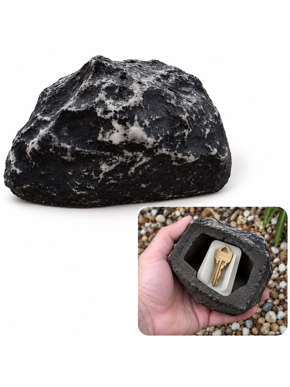 Outdoor Rock Key Hider, Resin Spare Key Holder with Removable Bottom Tray, Black, 3.26 x 2.24 x 1.77 in, 1 Count
