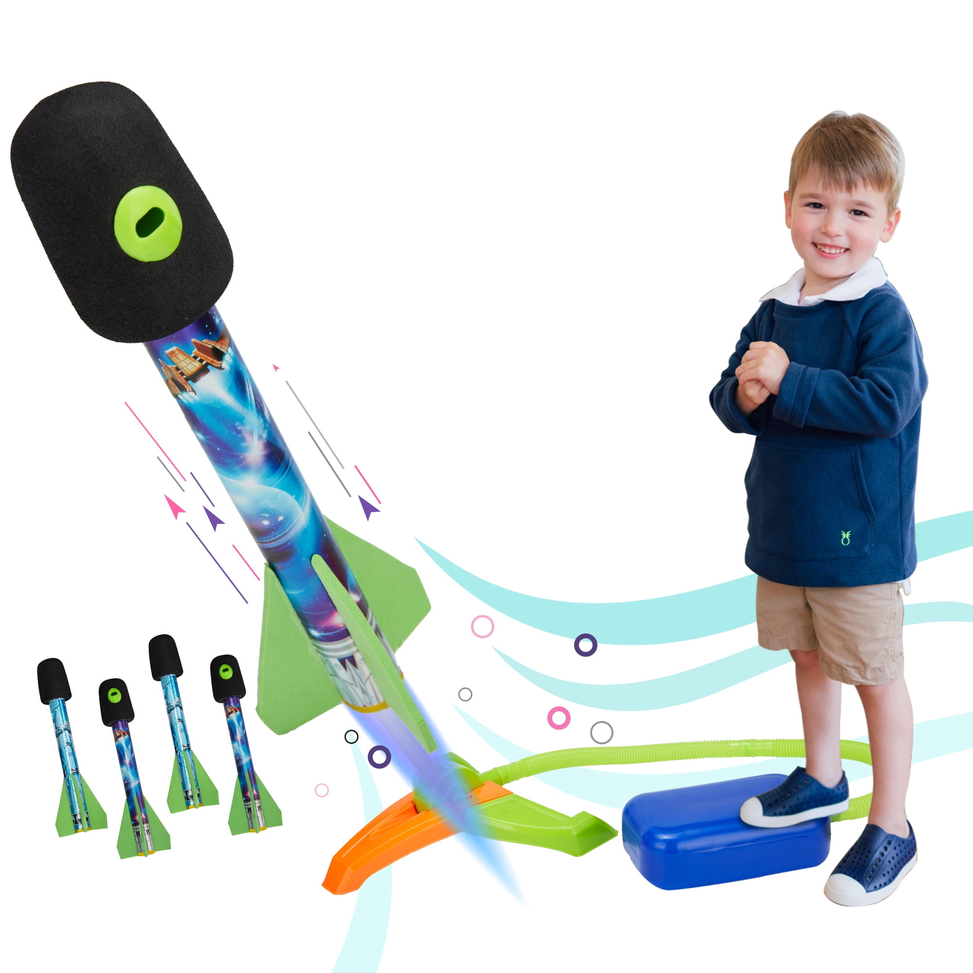 Outdoor Rocket Toy, Kids Rocket Launcher Toy and Jump Foam Rockets