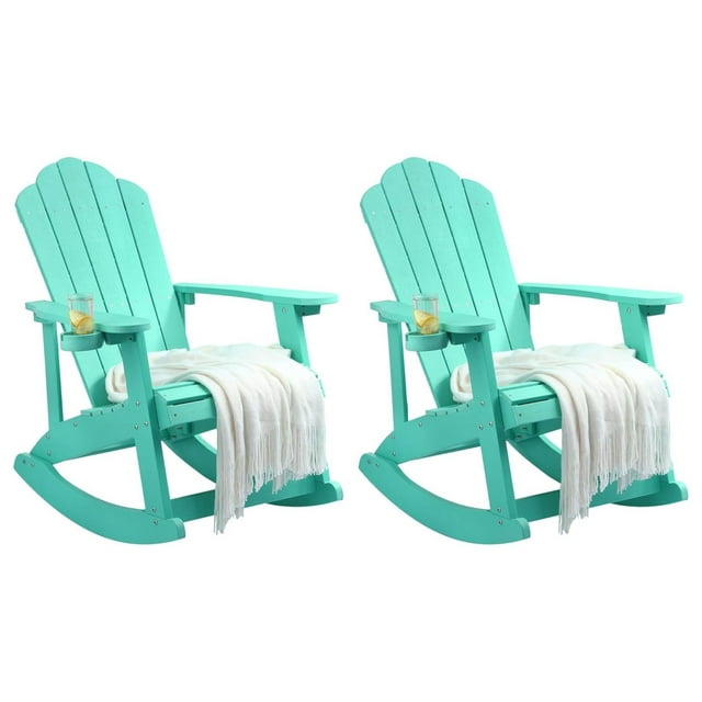 Outdoor Rocking Adirondack Chair Set of 2, Heavy Duty Plastic Rocking