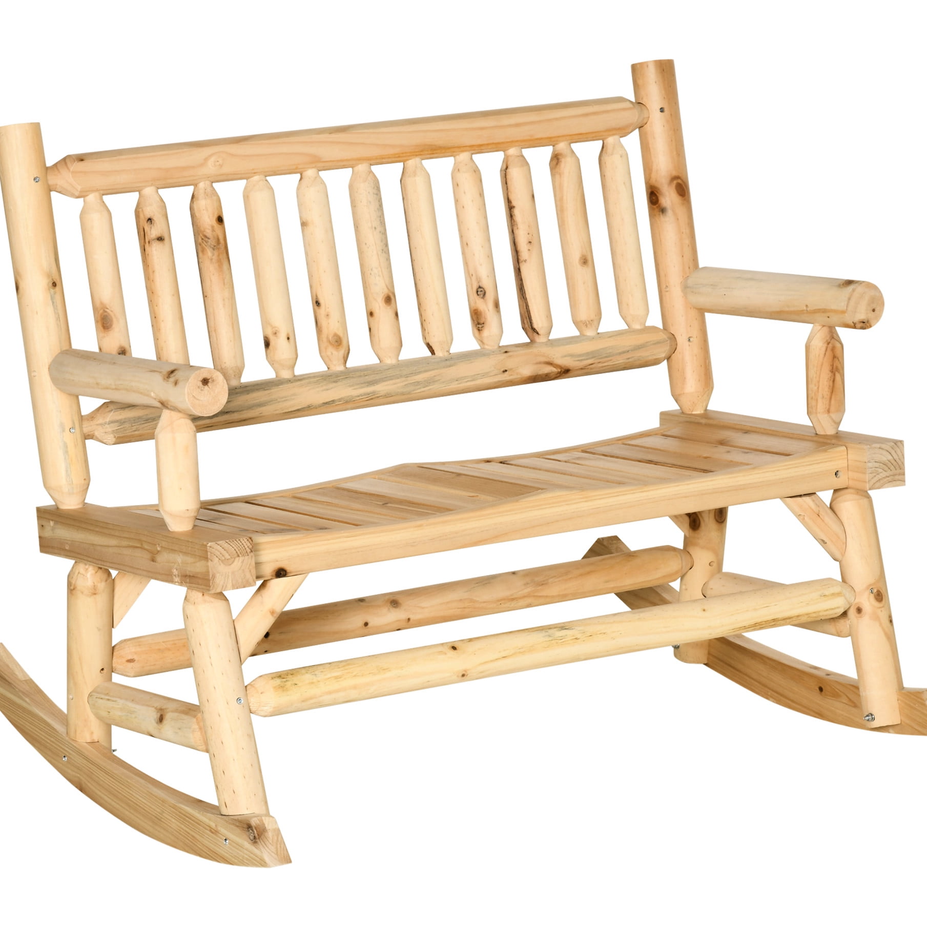 Outdoor Rocker Bench Outdoor Rocking Bench / Classic Log Style, Wide Curved Seats / Adds ...