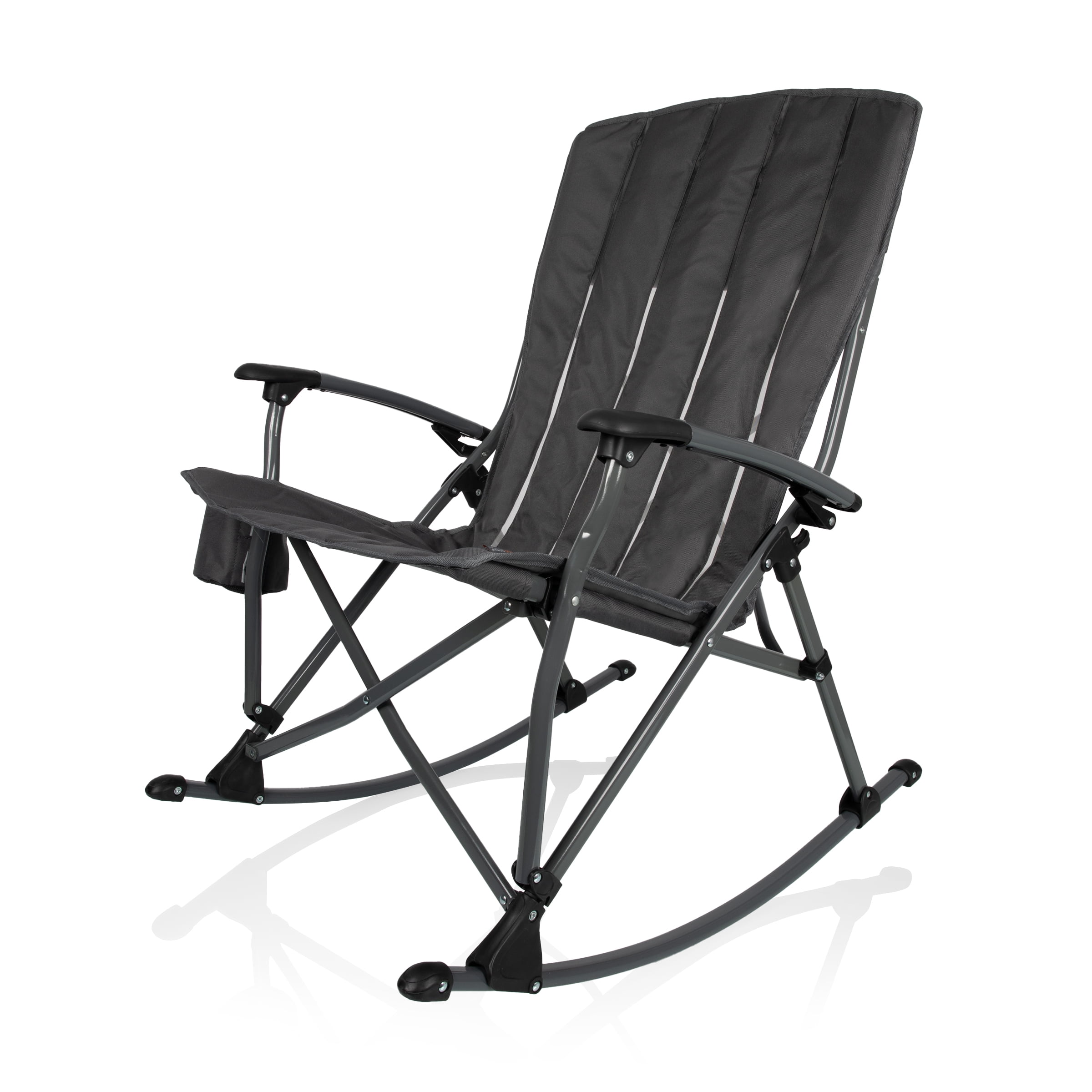 Gunmetal Gray Portable Outdoor Rocking Camp Chair with Arms