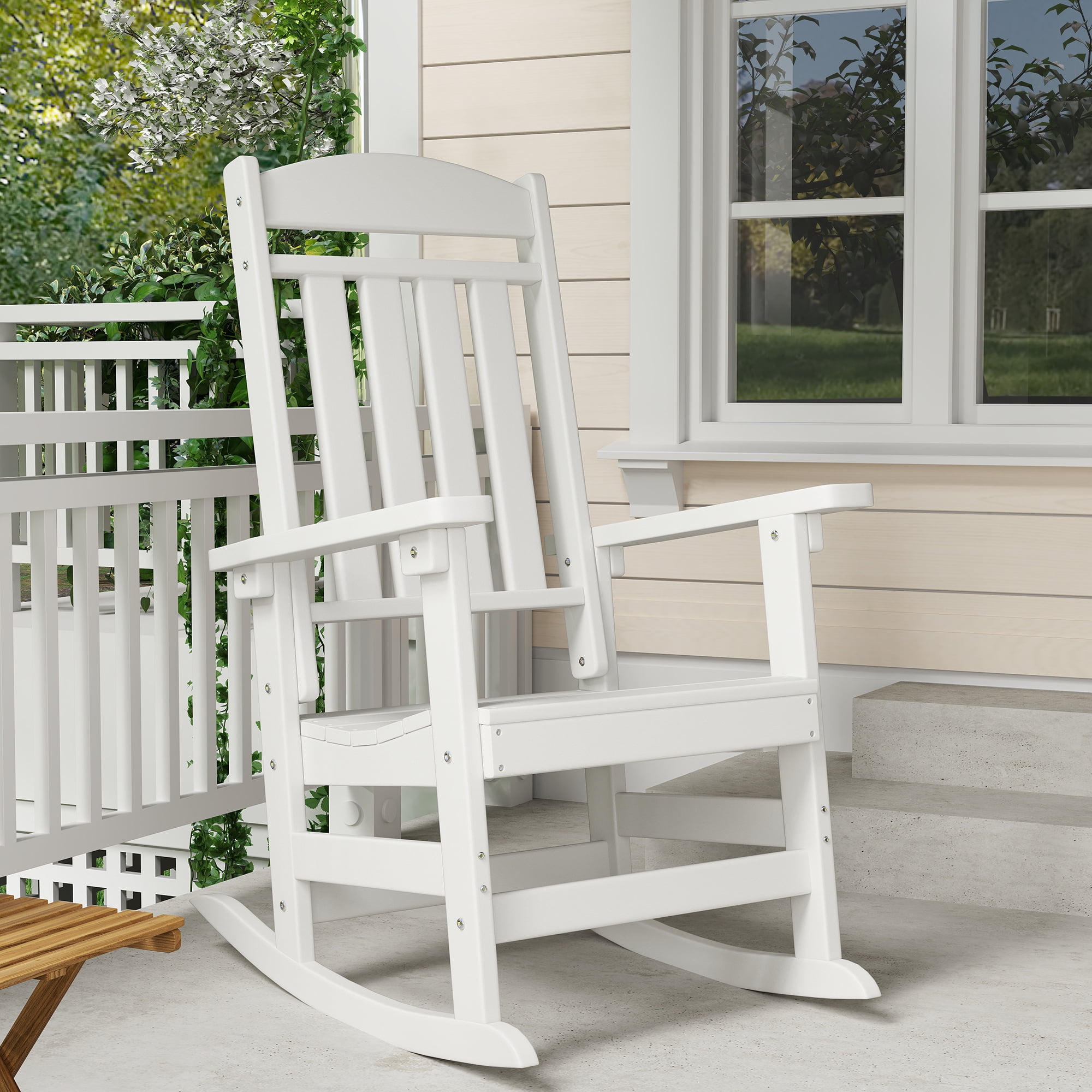 Patio Slat Rocking Chair HDPE Plastic Weather Resistant Porch Rocker White