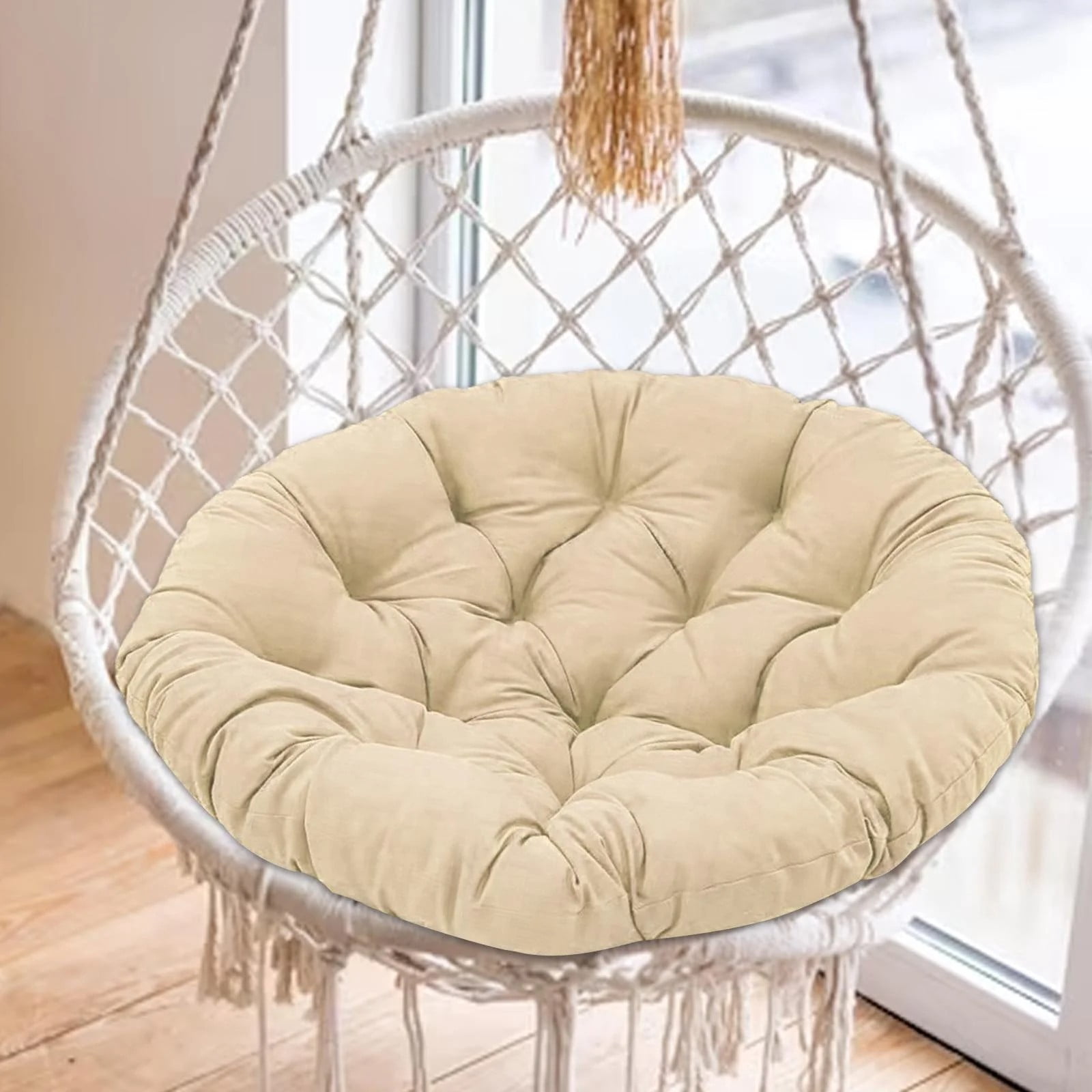 Outdoor Rocking Chair Cushion Round 20 Inch - Khaki Patio Swing Pillow for Garden, Hanging Basket, Porch & Nursery Cradle Seat Pad (1-Pack, 50x50cm)