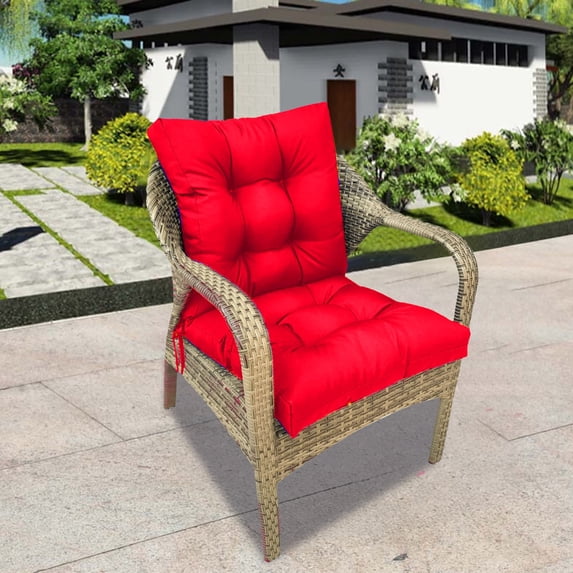 Outdoor Rocking Chair Cushions 2-Piece Set, Tufted High Back and Seat Pads with Ties, for Wooden Patio Rocking Chairs