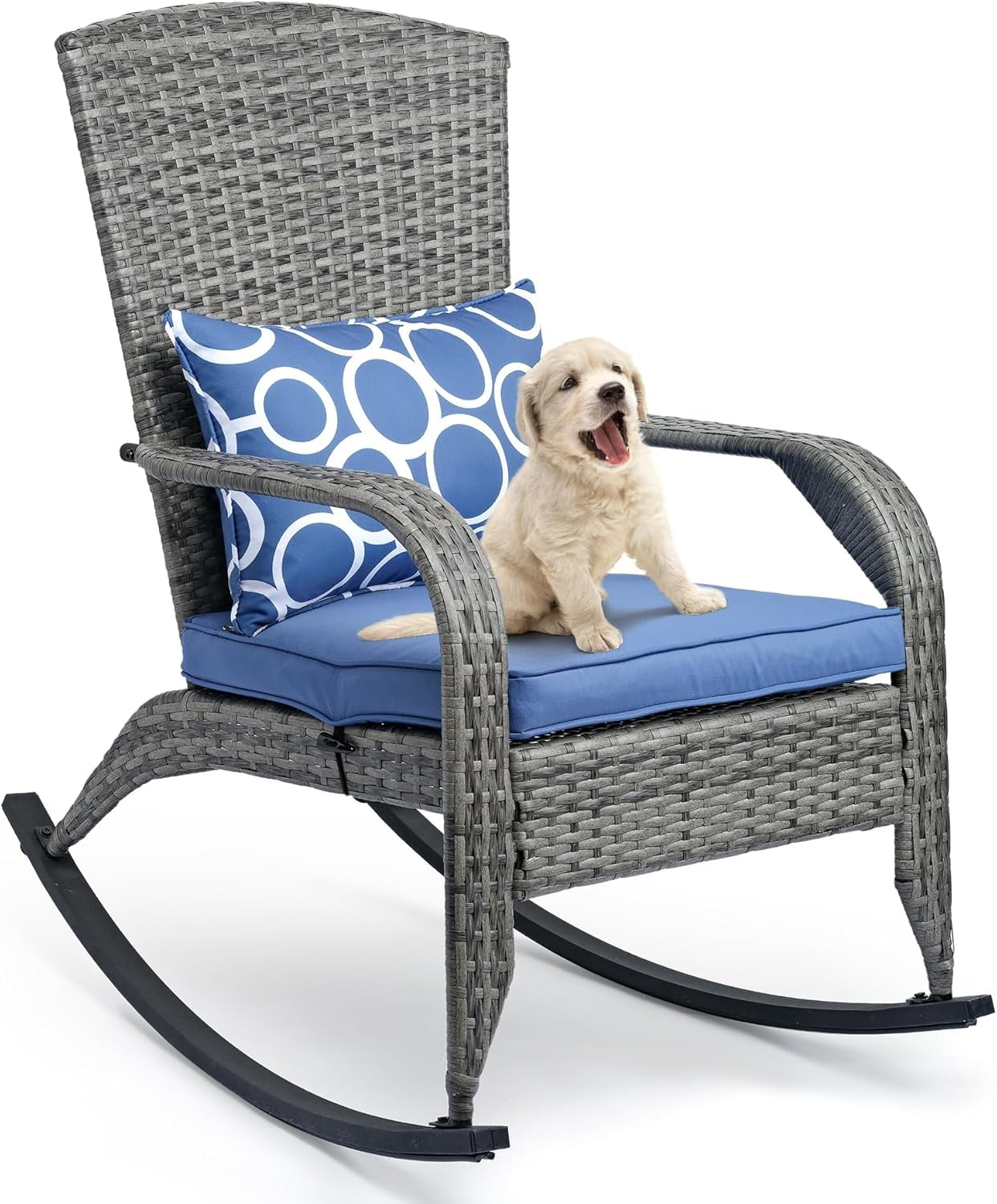 Outdoor Rocking Chair- Glider Rattan Rocker Chair with Heavy Duty Steel ...