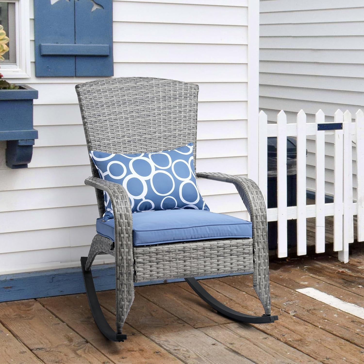 Outdoor Rocking Chair- Glider Rattan Rocker Chair with Heavy Duty Steel ...