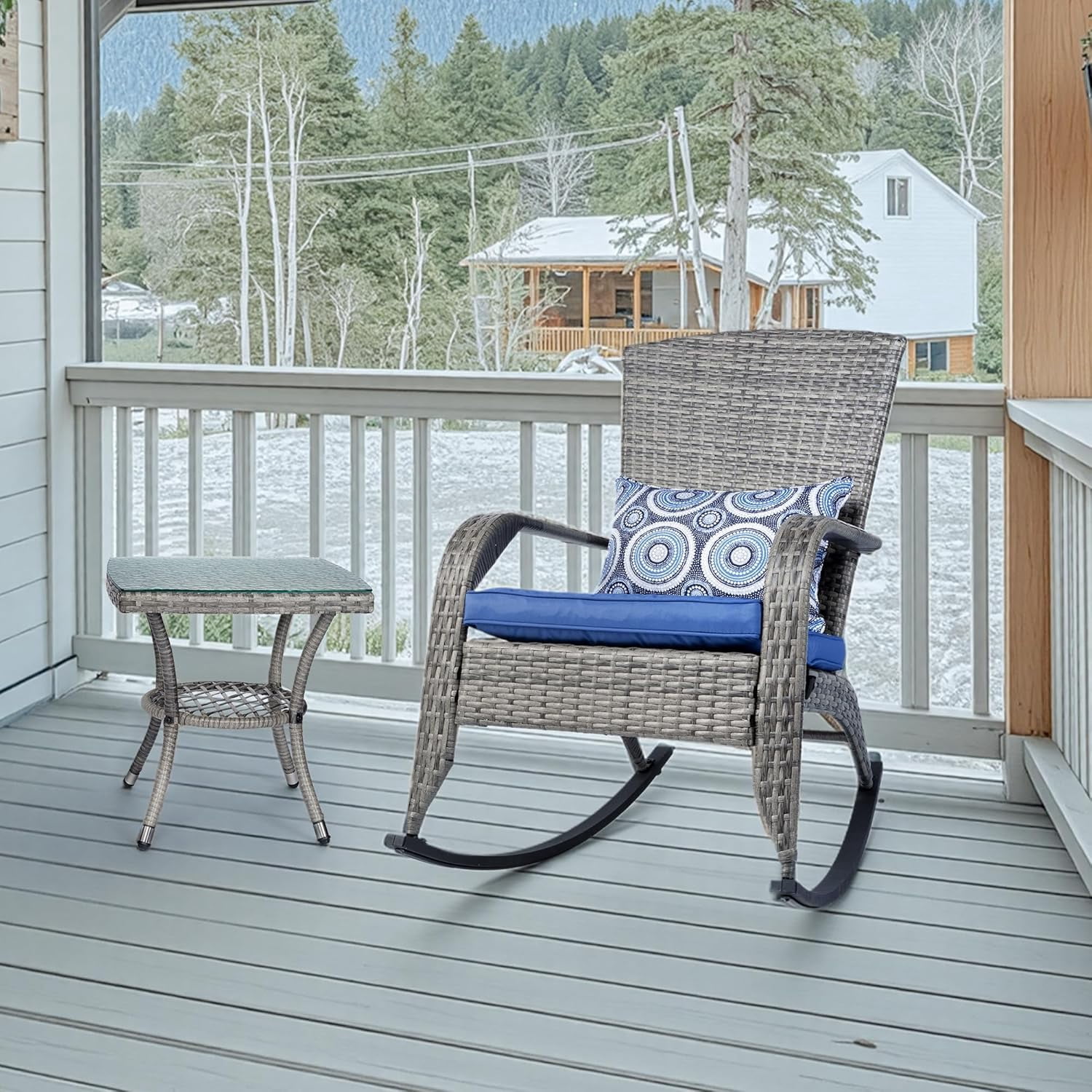 Outdoor Sliding Rocker Outdoor Rocking Chair- Glider Rattan Rocker Chair with Heavy Duty Steel ...