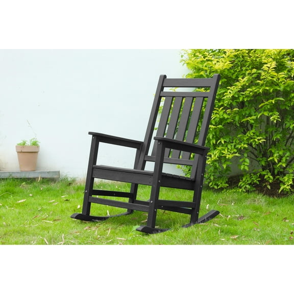 Outdoor Rocking Chair - Grey. Ergonomic Back Support. Enlarged And Contoured Seating. 35.82"d X 26.38"w 42.02"h. Up To 380 Lbs Capacity. Easy 30 Mins Installation. Construction Oversized Grey