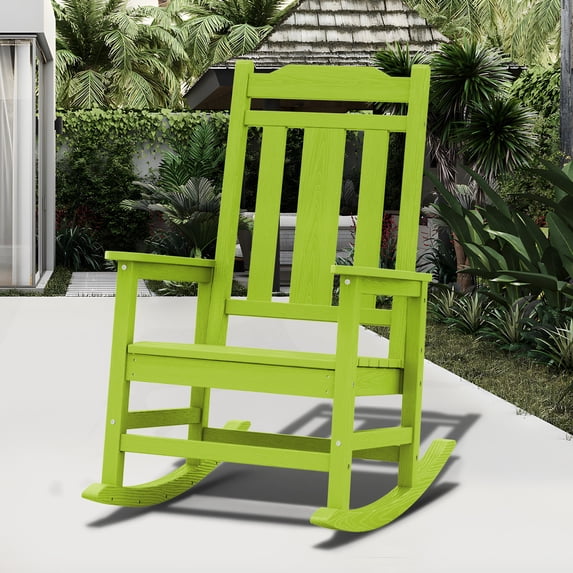 Outdoor Rocking Chair, High Back Porch Rocker Chair, All Weather Resistant HDPE Oversized Adirondack Rocking Chairs for Patio, Garden, Lawn, Indoor,Apple Green
