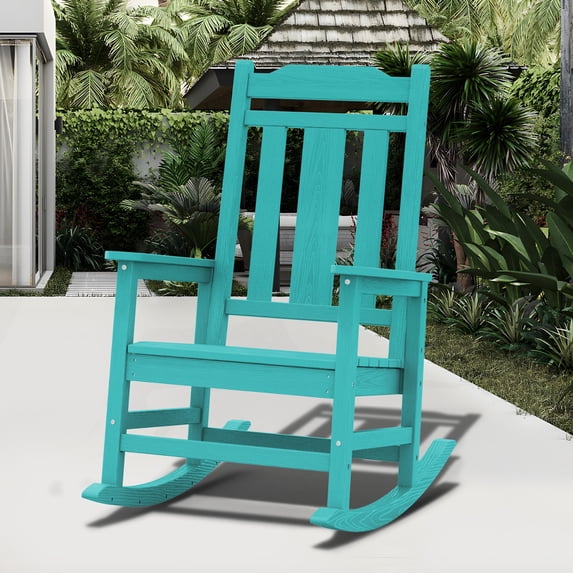 Outdoor Rocking Chair, High Back Porch Rocker Chair, All Weather Resistant HDPE Oversized Adirondack Rocking Chairs for Patio, Garden, Lawn, Indoor,Peacock Blue