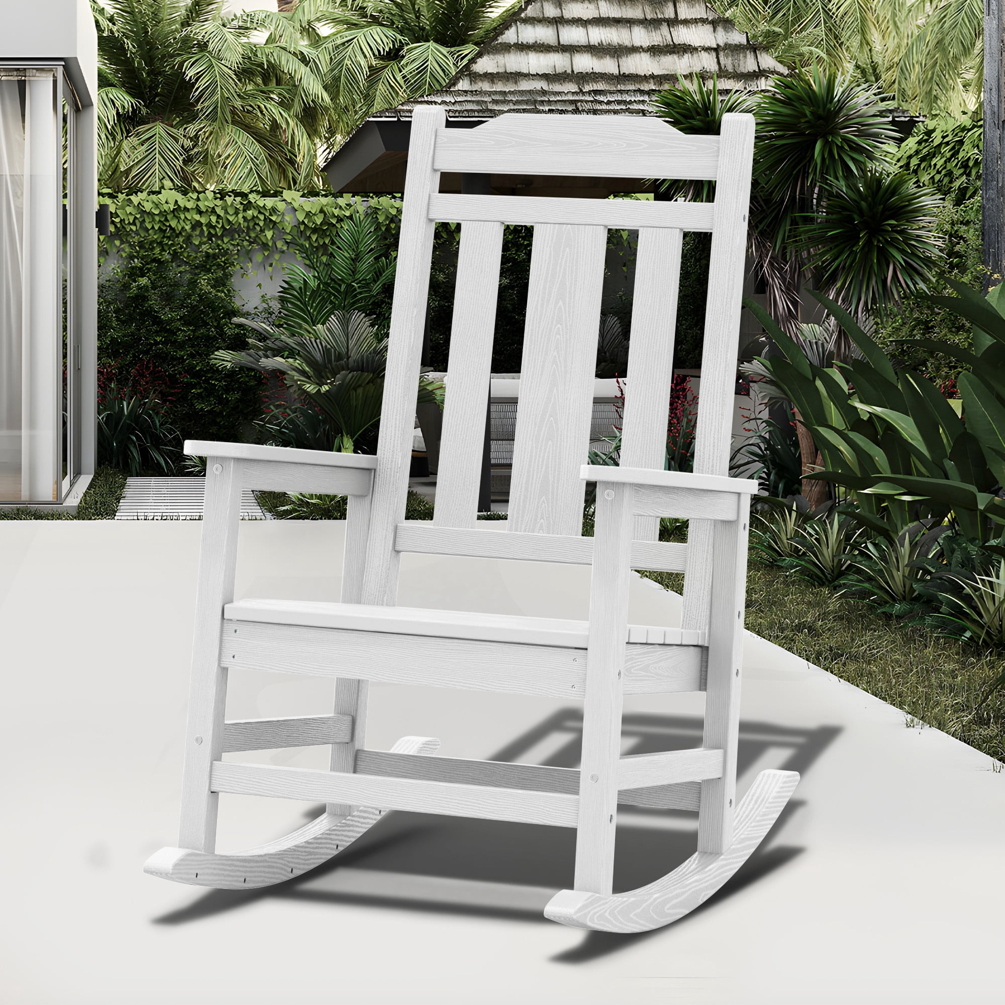 Outdoor Rocking Chair, High Back Porch Rocker Chair, All Weather ...