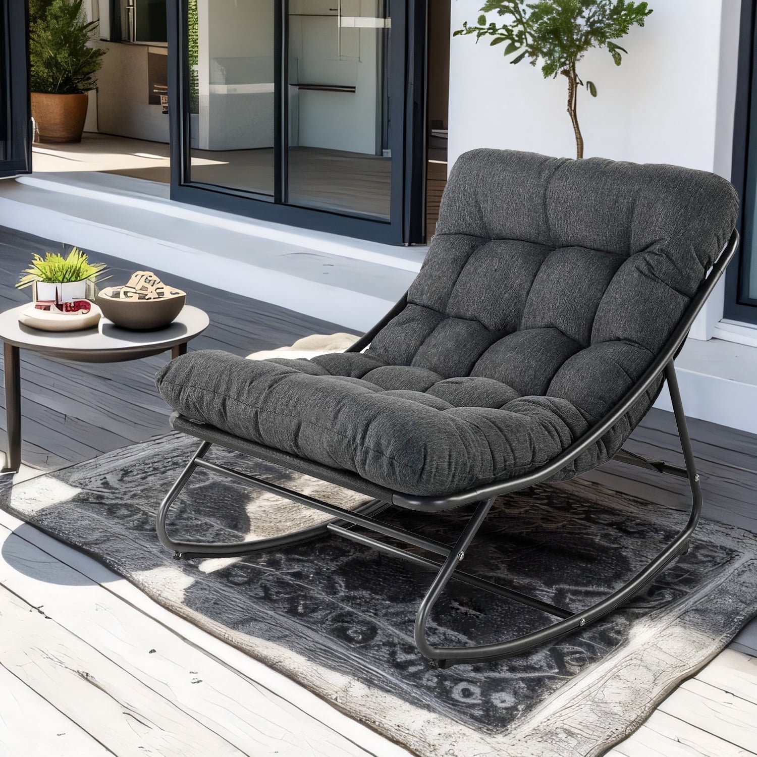 IULULU Outdoor Rocking Chair with Cushions, Oversized Patio Recliner ...