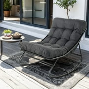 Outdoor Rocking Chair, Indoor Oversized Comfy Reading Chairs Set with Cushion, Patio Rocker Recliner Chair, Grey