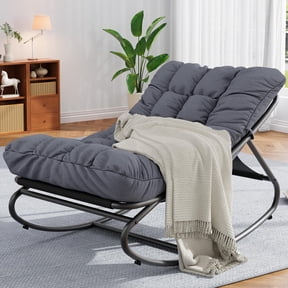 Outdoor Rocking Chair, Oversized Egg Modern Cozy Lounge Rocker Chair with Removable Cushion & Adjustable Tilt, Rust-Proof Steel Frame with 450 Lbs Capacity for Balcony Porch Patio