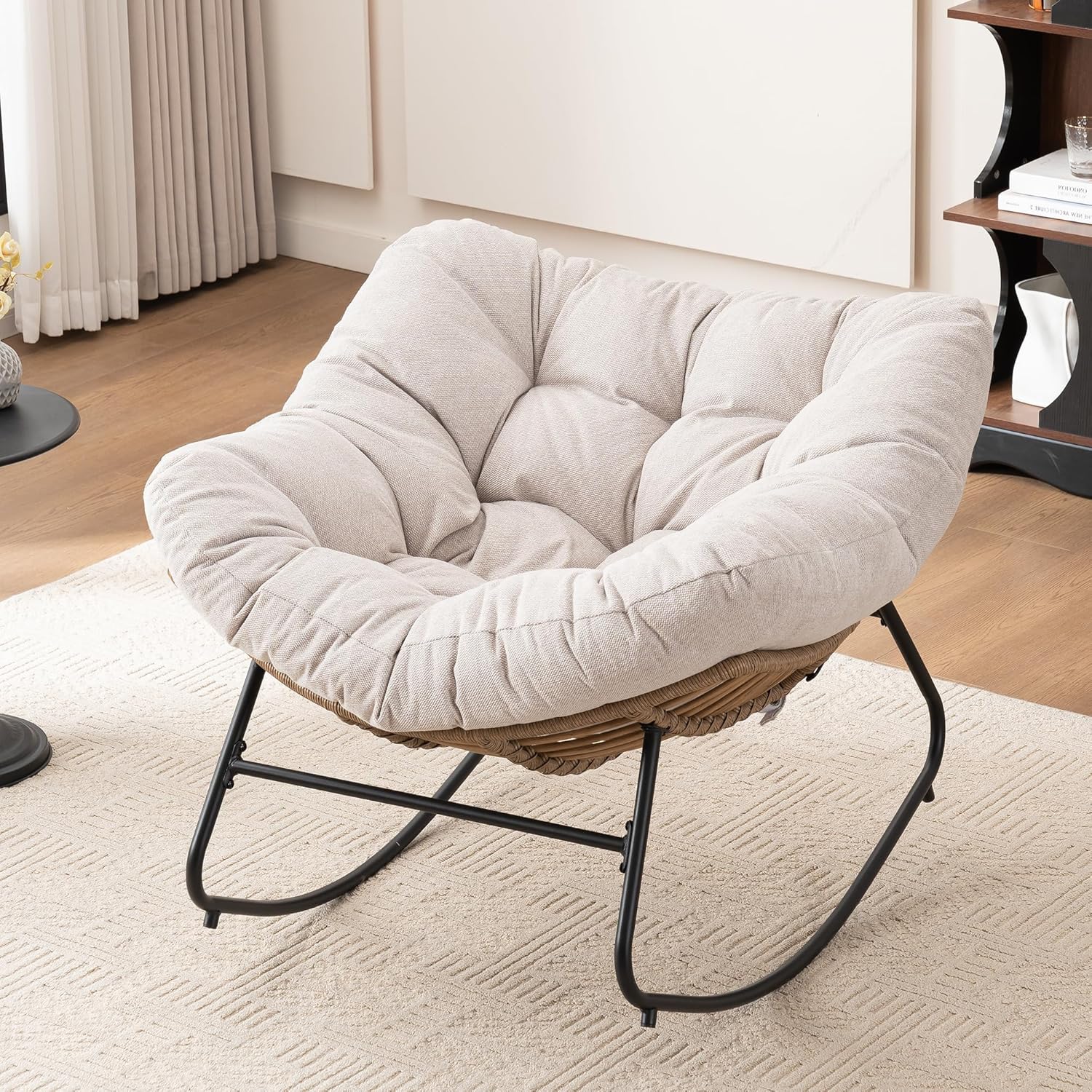 Outdoor Rocking Chair, Papasan Rocking Chair Indoor, Chenille Oversized ...