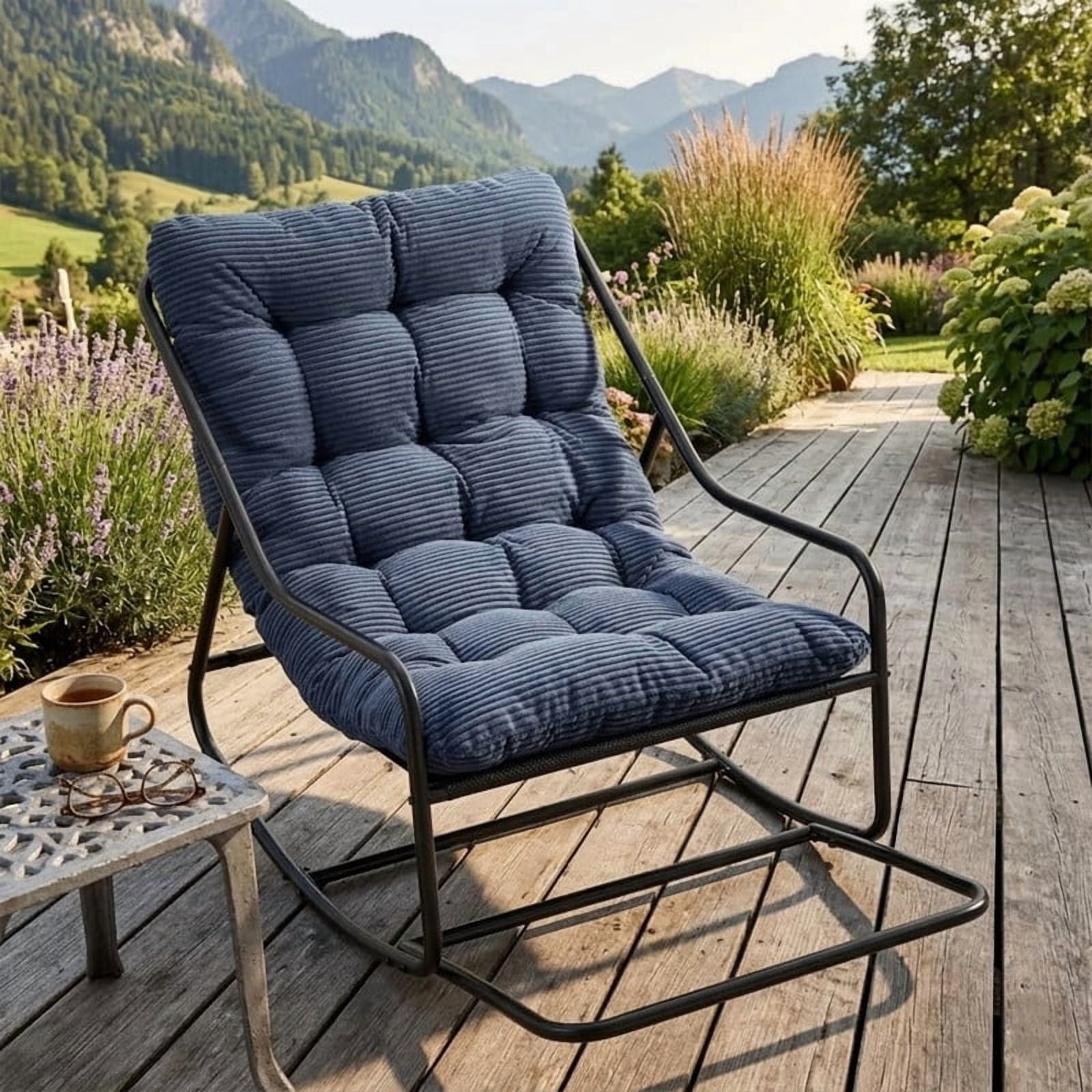 Outdoor Rocking Chair, Papasan Rocking Chair with Metal Frame, Comfy Rocker Lounge Chair for Living Room Porch Patio Garden