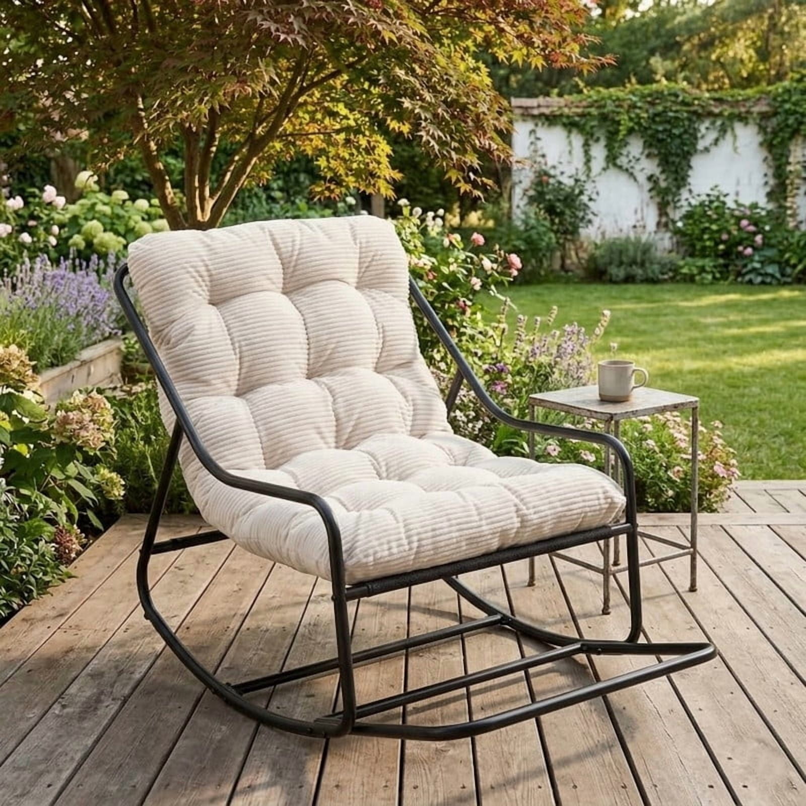 Outside Rocking Chair With Stand Outdoor Rocking Chair, Papasan Rocking Chair with Metal Frame, Comfy ...