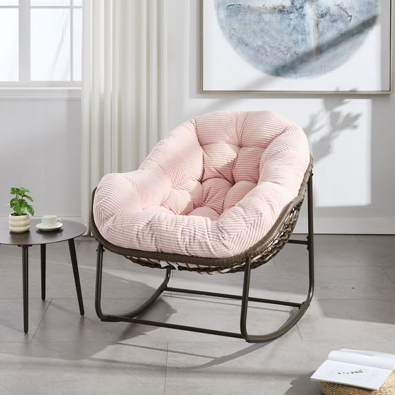Outdoor Rocking Chair, Patio Oversized Wicker Egg Rocking Chair, Indoor & Outdoor Comfy Rocker Chair with Thick Cushion, Modern Lounge Chair for Balcony, Front Porch, Garden, Backyard, Deck