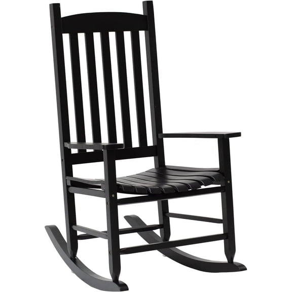 Outdoor Rocking Chair Patio Rocking Chair Porch Rocking With High Back and Handrail Comfortable and Stable Durable Load Bearing 243 lbs Patio Rocker Chair For Porch Garden and Terrace (Black)