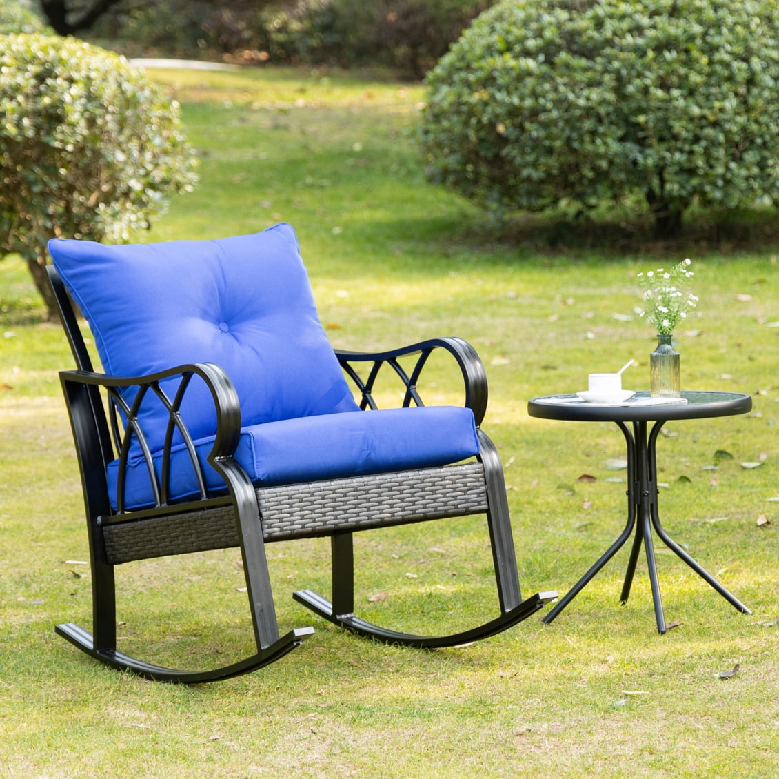 Outdoor Rocking Chair, Rattan Wicker Rocker Chair with Thickened ...