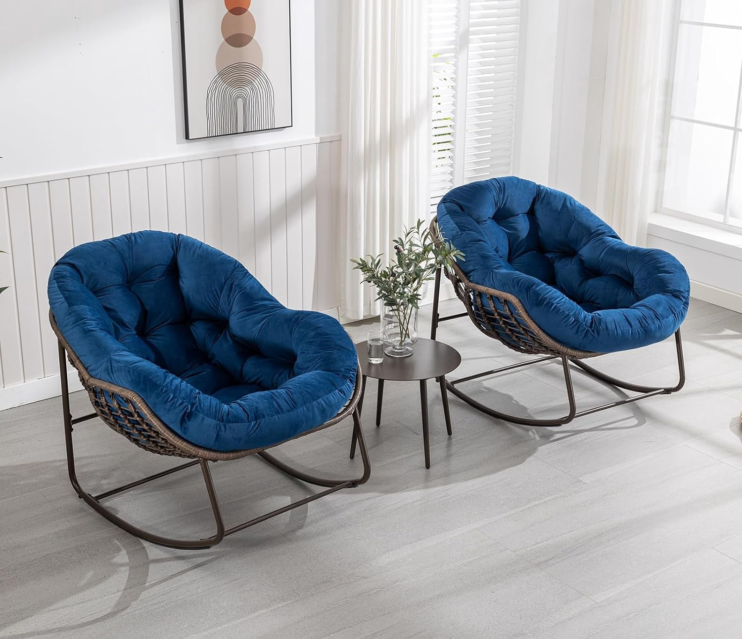 Tabaray Oversized Rattan Egg Rocking Chair with Padded Cushion