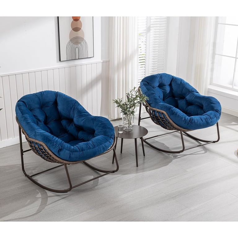 Tabaray Oversized Rattan Egg Rocking Chair with Padded Cushion