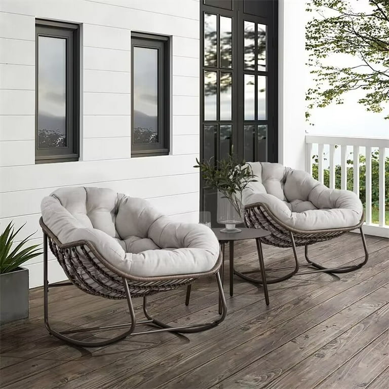 Outdoor Rocking Chair Set of 2, Patio Oversized Wicker Egg