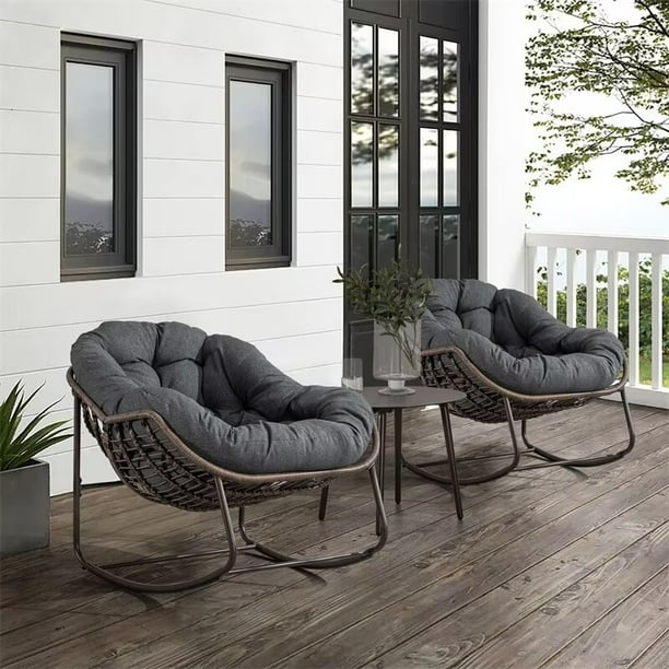 Modern Deck Chair Grey Outdoor Rocking Chair Set Of 2, Patio