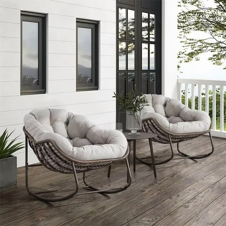 Outdoor Rocking Chair Set of 2, Patio Oversized Wicker Egg Rocking