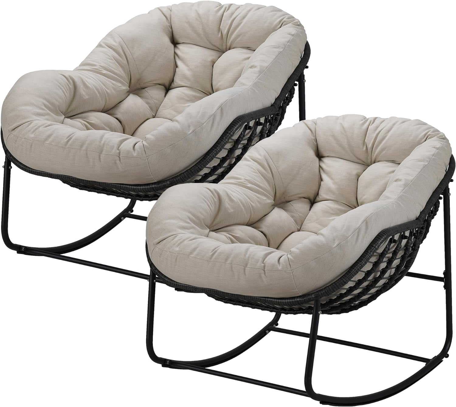 Outdoor Rocking Chair Set of 2, Patio Wicker Egg Chair, Indoor