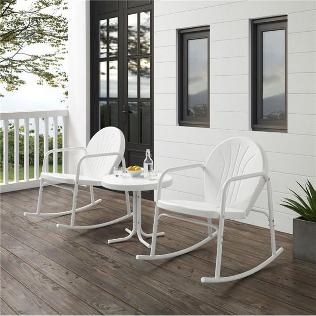 White Steel Retro 3-Piece Outdoor Rocking Chair Set