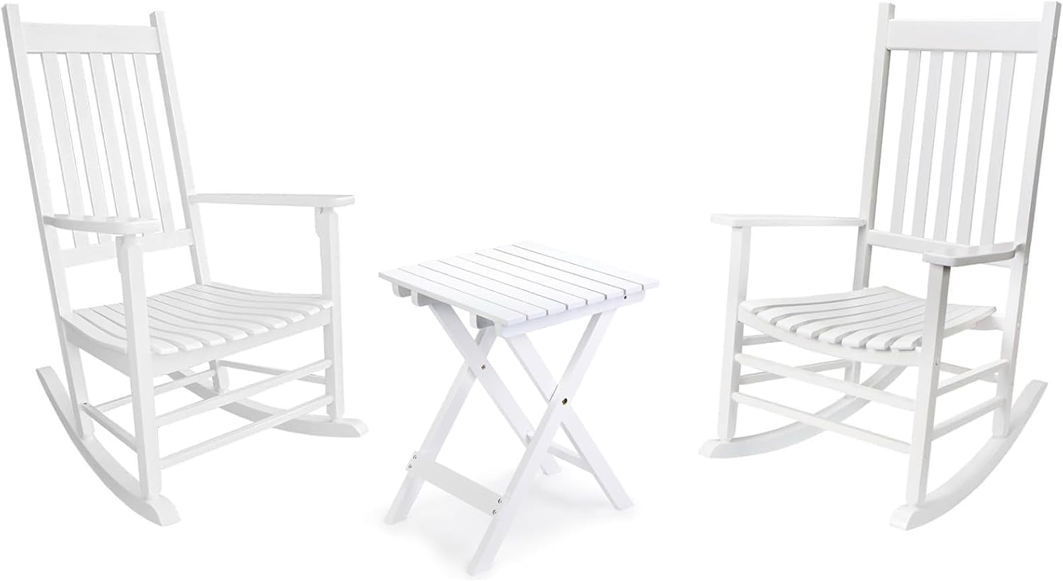 Outdoor Rocking Chair Set, Wood Porch Rocker, 2Wooden Rocking Chair ...