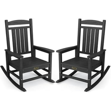 Outdoor Rocking Chair Set of 2, HDPE Plastic Porch Rocker, Navy Blue ...