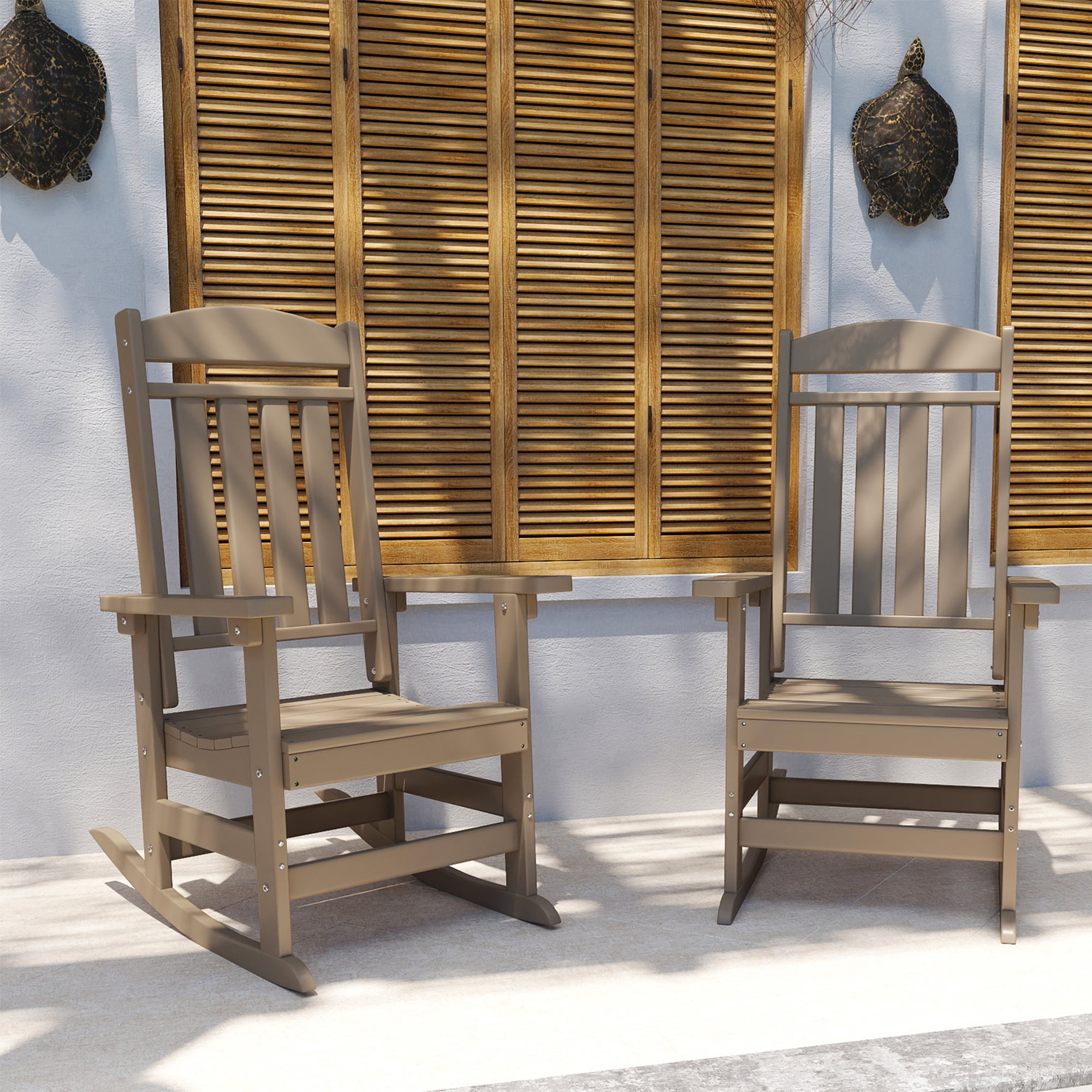 Outdoor Rocking Chair Set of 2, HDPE Plastic Porch Rocker, Brown ...