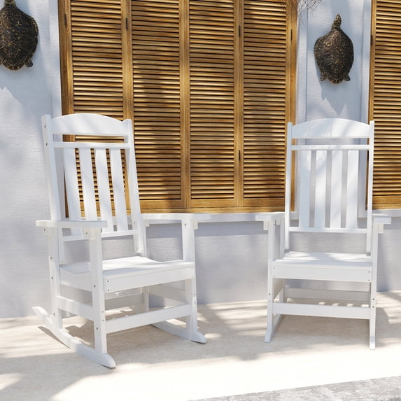 Outdoor Rocking Chair Set of 2, HDPE Plastic Porch Rocker, White