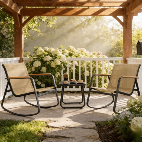 Lofka 3-Piece Patio Furniture Set, Outdoor Rocking Chair Set with Side Table for Garden|Balcony|Backyard,Beige