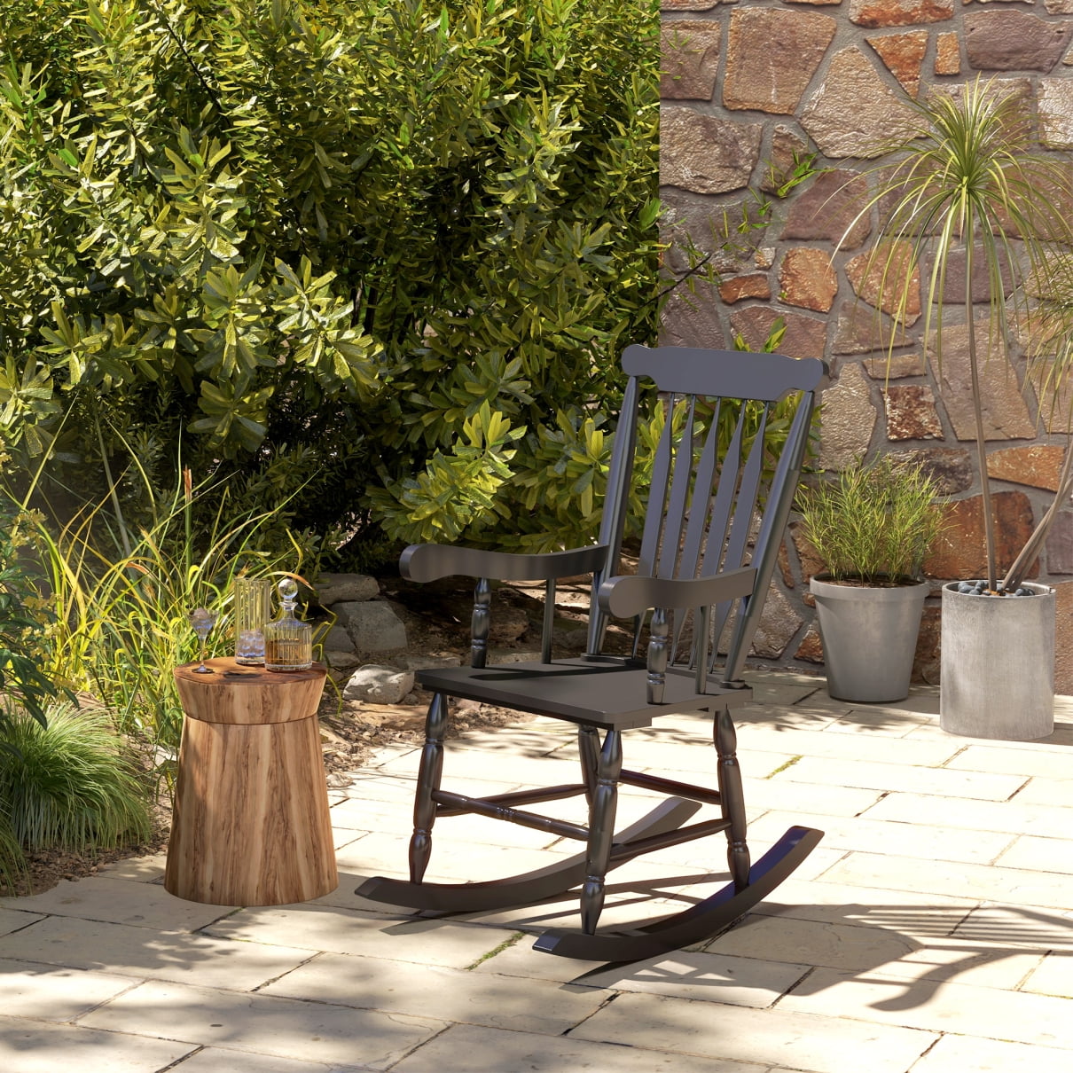 Outdoor Rocking Chair, Solid Wood Patio Rocker, Front Porch Chair with ...