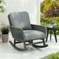 thumbnail image 1 of Outdoor Rocking Chair with Wicker Rattan Seat & Soft Polyester Cushions, Contemporary Patio Rocking Sling Chair with Durable Wooden Frame for Balcony, Porch, Deck, Backyard, Gray, 1 of 9
