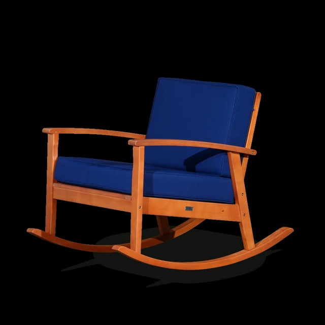 Outdoor Rocking Chair with Wide and Deep Seat, Comfy Rocker Chair with Wood Frame, Father's Resting TV Reading Chair Nursing Chair Outdoor Garden Chair, 40.5"x28.25"x31.25", Natural+Navy