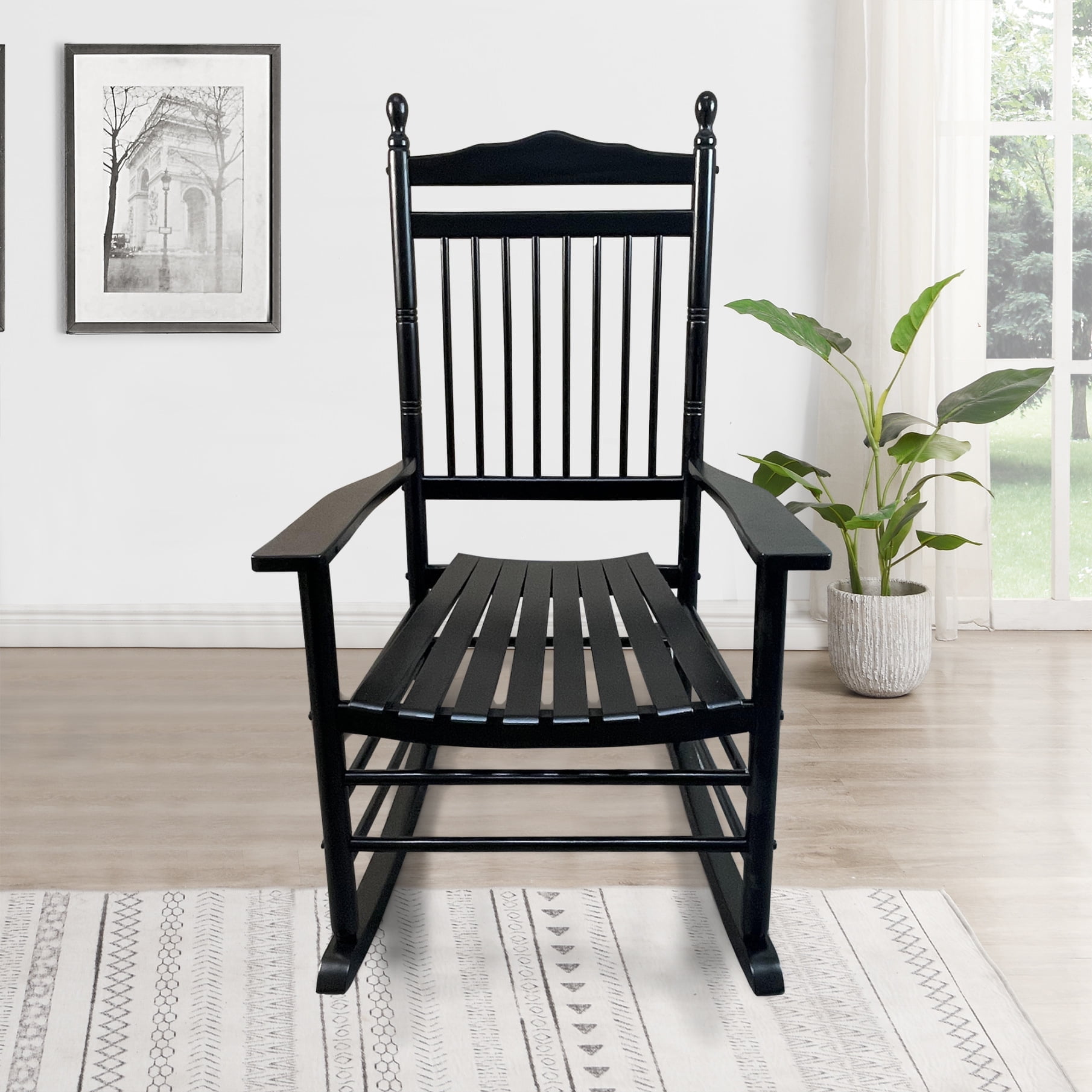 Outdoor Rocking Chair for Adults All Weather Porch Rocker Sturdy Hardwood Porch Chairs with Wide Seat and Armrests Black Walmart Business Supplies