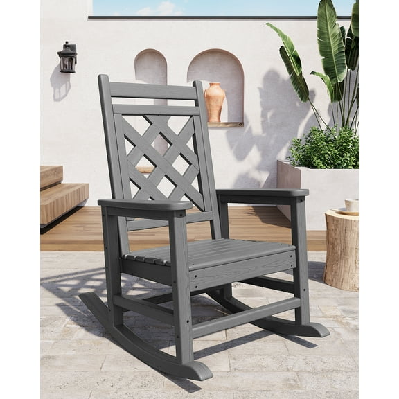 Outdoor Rocking Chair for Adults, HDPE Rocking Chair, All-Weather Resistant, Heavy Duty Porch Rocker, HDPE Patio Armchair for Patio, Lawn, and Garden