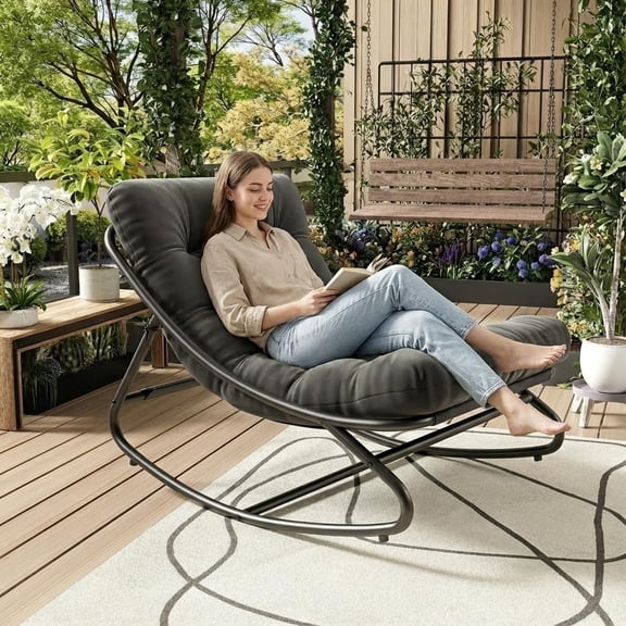 Outdoor Rocking Chair with Metal Frame, Adjustable Papasan Rocker, Waterproof