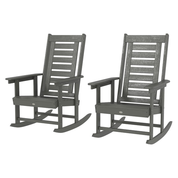 Outdoor Rocking Chairs 2-Pack, HDPE Patio Rockers, 28" High Back, Wide Armrests, Dark Gray - Porch Backyard Furniture